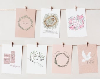 Christmas Greeting Cards 7 Pack | Bible Verse Art | Christian Greeting Card | Blank Generic Inside | Wall Art Envelope Included