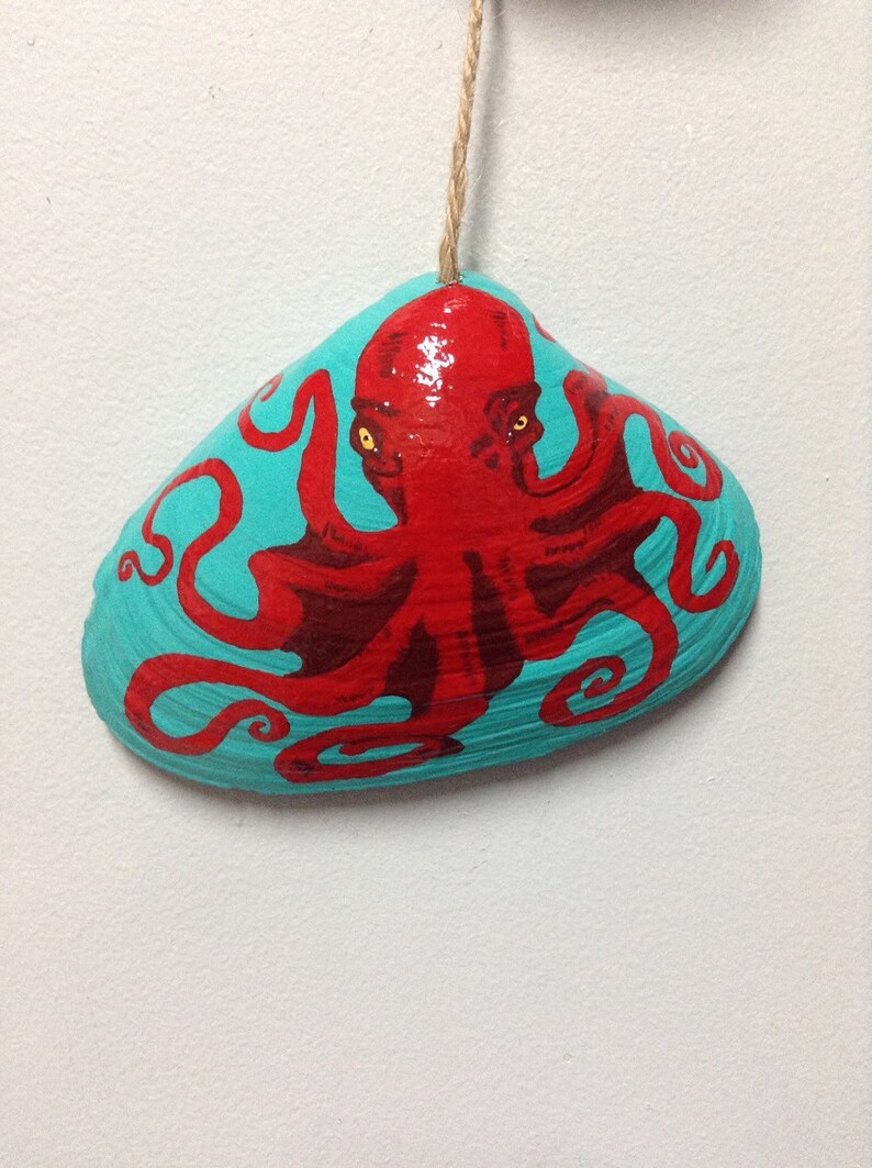 Hand painted octopus seashell wall hanging. Octopus decor. Etsy