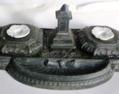 cups in porcelain, inkwell in ceramic, inkwell by desk, ANTIQUE INKWELL in cast of bronze, in the early 900 - Two Ink wells in porcelain