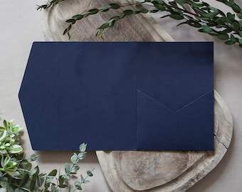 Navy Blue DIY Pocketfold Envelopes, 300gsm 5x7" Portrait, with Pocket & fold-over Flap - Matching Navy or Kraft Brown Envelopes