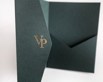 Luxury 5x7" Foil Hand Pressed Forest Green DIY Pocketfold Envelopes/Bespoke - Gold/Silver/Rose Gold/Copper Foil | Traditional Block Foiling