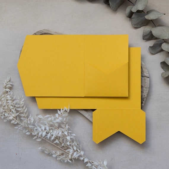 Indian Yellow DIY Pocketfold Envelopes, 270gsm 5x7" Portrait, with Pocket & fold-over Flap, Other Colours Available - Kraft Brown Envelopes