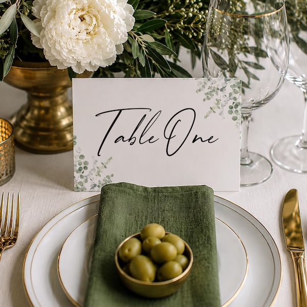 Printed Eucalyptus Wedding Table Numbers | Personalised Table Name Cards | 'CE11'