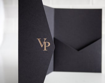 Luxury 5x7" Foil Hand Pressed Black DIY Pocketfold Envelopes | Bespoke - Gold/Silver/Rose Gold/Copper Foil | Traditional Block Foiling