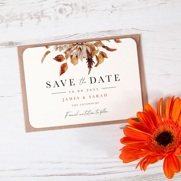 Customised Standard 'Autumn Garden Ag13' Save The Date/Eve Cards, Free Envelopes, Matching Envelope Liners/Stickers Available, Bespoke