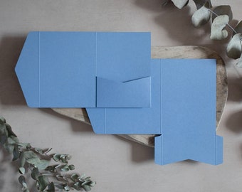 Mini A6 Cornflower Blue DIY Pocketfolds, 270gsm Portrait, with Pocket & fold-over Flap - Kraft Brown Envelopes - Lots of Colours available