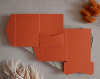 Rust Orange 5x7" DIY Pocketfold Envelopes, 300gsm Portrait, with Pocket & fold-over Flap - White or Kraft Brown Envelopes