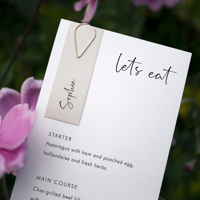Calligraphy 5 Wedding Tag Menu With Guest Name Tags - Bespoke ...