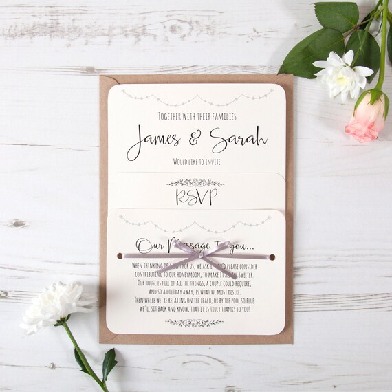 Gift Msg RSVP Menu Evening Light Pink Heart Bunting Wedding Invite Day