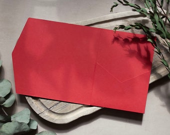 Red DIY Pocketfold Envelopes, Red 270gsm 5x7" Portrait with Pocket & fold-over Flap - Kraft Brown/White Envelopes - Button Magnets available