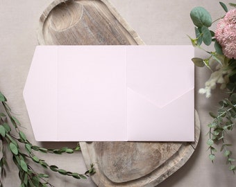 Blush Pink DIY Pocketfold Envelopes, 300gsm 5x7" Portrait, with Pocket & fold-over Flap - Matching Blush Pink or Kraft Brown Envelopes