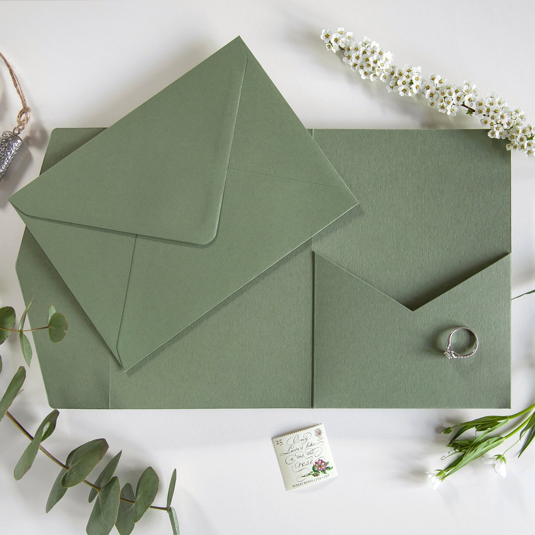 Handmade Sage Green 5x7 Cardstock For Invitations - Formal