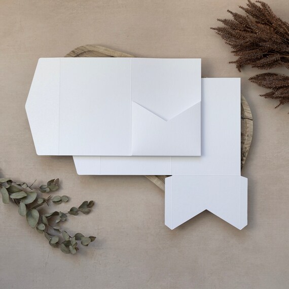 Pearly White DIY Pocketfold Envelopes, 285gsm 5x7" Portrait, with Pocket & fold-over Flap - Brown/White Envelopes - Button Magnets available