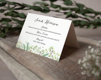 Personalised Menu Place Cards 'Arabella' , folded or flat, Guest name & their menu choices for weddings or events
