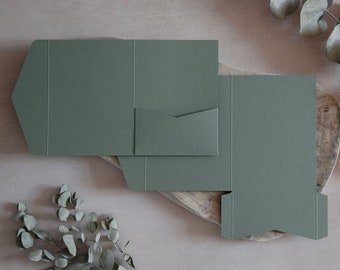 Mini A6 Sage Green DIY Pocketfolds, 270gsm Portrait, with Pocket & fold-over Flap - Kraft Brown/Sage Envelopes - Lots of Colours available