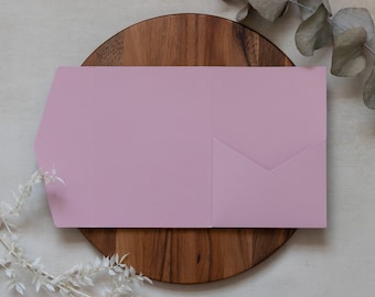 Dusky Pink DIY Pocketfold Envelopes, 300gsm 5x7" Portrait, with Pocket & fold-over Flap - Matching Dusky Pink or Kraft Brown Envelopes