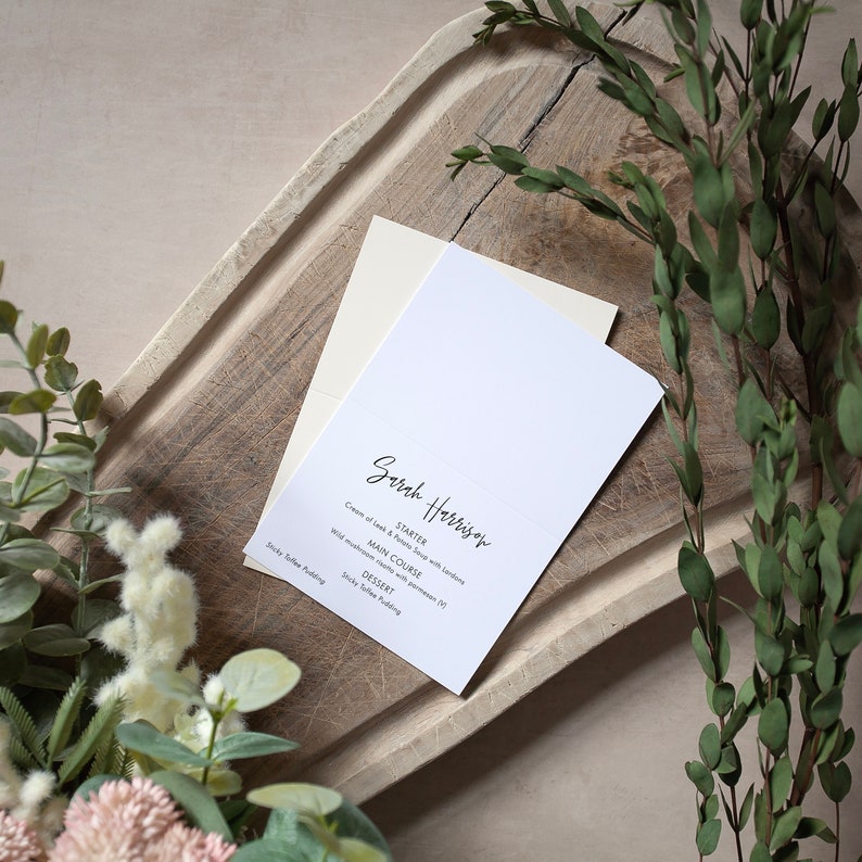 Menu Place Cards 'Amelia' Personalised Folded/Flat, Customised, Guest's Name & Menu Choices in One Place, Any fonts, Any Design/Text image 3