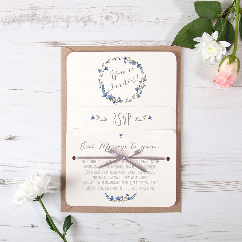Sample Holepunched Wedding Invitation 'blue Floral Etsy