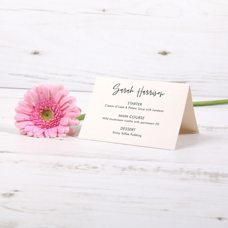Menu Place Cards 'Amelia' Personalised Folded/Flat, Customised, Guest's Name & Menu Choices in One Place, Any fonts, Any Design/Text image 8