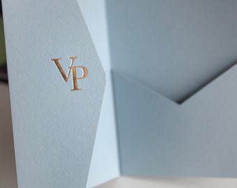 Luxury 5x7" Foil Hand Pressed Duck Egg Blue DIY Pocketfold Envelopes/Bespoke - Gold/Silver/Rose Gold/Copper Foil | Traditional Block Foiling