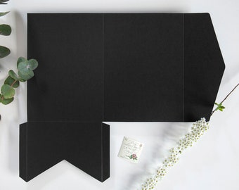 Black DIY Pocketfold Invitation Envelopes, 270gsm 5x7" Portrait, with Pocket & fold-over Flap - Matching Black or Kraft Brown Envelopes