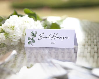 Personalised ‘Classic Eucalyptus CE20’ Place Name Cards, folded or flat, Choose any design or font