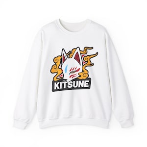 Anime Sweatshirt, Unisex Pullover Sweater, Gamer Gift For Teens, Casual Convention Wear, Japanese Lovers College Apparel Kitsune Cat Mask