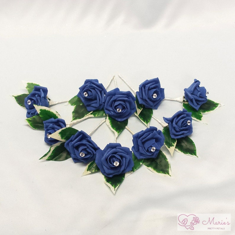 Artificial Wedding Flowers Colourfast Roses Matching Royal Blue Theme in Buttonhole ~ Groom ~ Guest ~ Bestman ~ Ladies Corsage