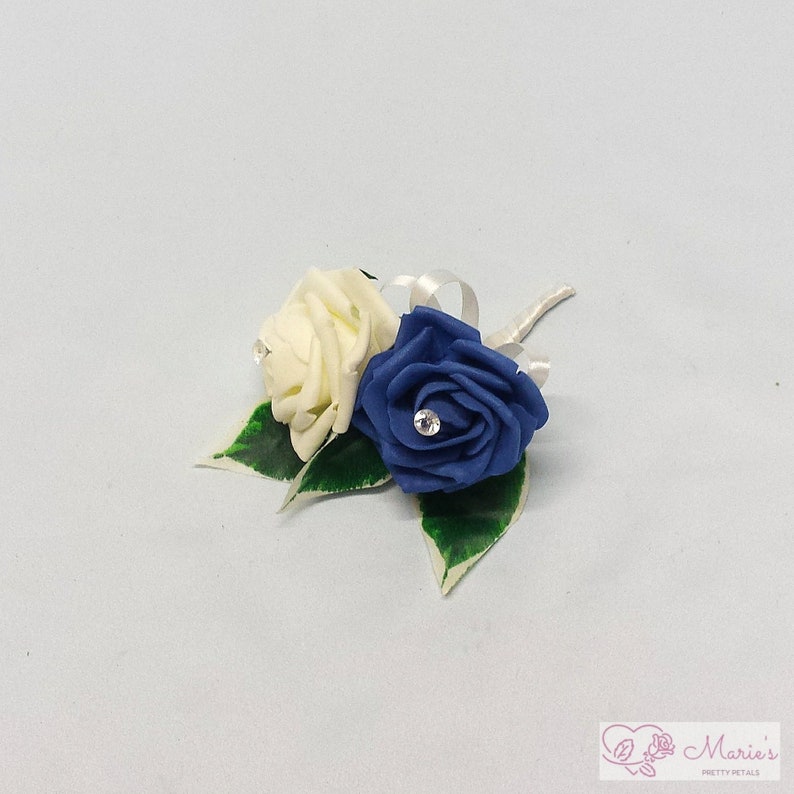 Artificial Wedding Flowers Colourfast Roses Matching Royal Blue Theme in Buttonhole ~ Groom ~ Guest ~ Bestman ~ Ladies Corsage