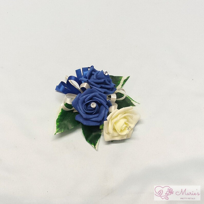 Artificial Wedding Flowers Colourfast Roses Matching Royal Blue Theme in Buttonhole ~ Groom ~ Guest ~ Bestman ~ Ladies Corsage