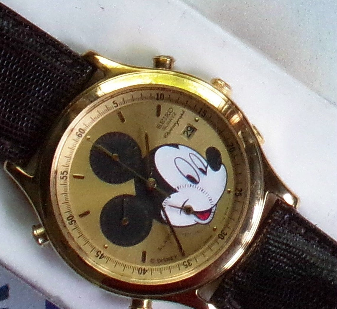 Disney Mens Seiko Chronograph Mickey Mouse Watch New New Etsy