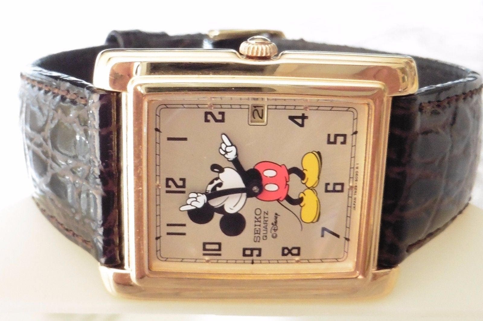 Officially Licensed Mickey Mouse Square Watch with Black Leather Strap Disney Retired New Calendar Square Men main image 2