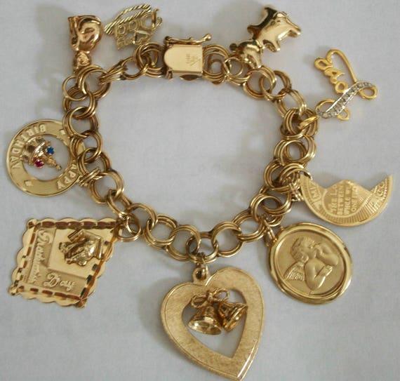 Vintage 14kt gold Charm Bracelet Solid 14kt gold Period | Etsy
