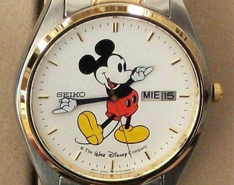 希少なディズニーミッキーマウス腕時計/Accutime/大きなブルーフェイス