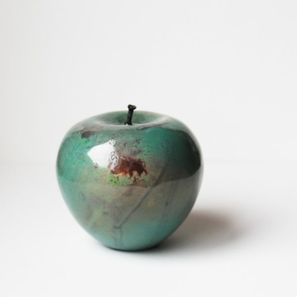 Sculpture ceramic turquoise apple,high fire pottery,lime green apple,fruit of fall,fruit ,kitchen decor new kitchen fruit lovers, apple gift