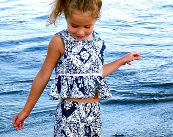 Carolina Kids Blue Hawaii Spring Summer Ruffle Outfit girls toddler infant wholesale