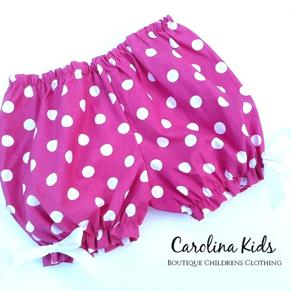 Minnie Mouse Inspired Pink Polka Dot Bloomers Shorties Shorts Kids Infant Toddler Girls Spring Summer Photography Vacation Made USA Ruffles