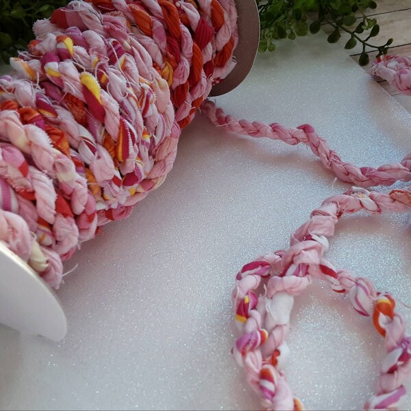 PRETTY in PINK Fabric Twine Cord Handmade multi colored Rope Party Gift Wrap Decor Craft Boho Jewlery Bakers Twine Shabby Chic Crafts