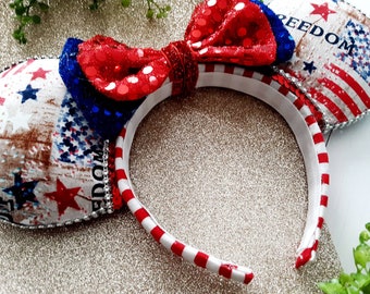 PATRIOTIC PRINCESS Adult Size Designer Boutique Mouse Ears USA July 4th Headband Handmade Minnie Mickey Disney Inspired Ears Captain America