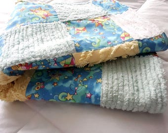 Handcrafted Chenille Baby Blanket: Cotton patchwork quilt new baby shower gift