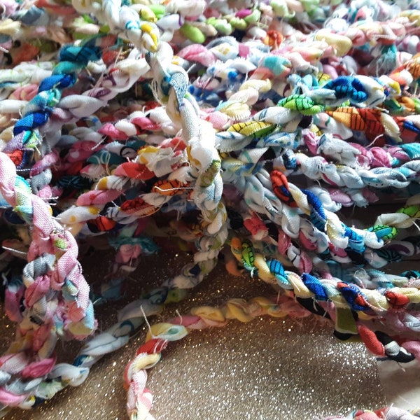 Fabric Twine Cord Handmade Fabric Rope Multi Color Repurposed Party Gift Wrap Crafts Boho Jewlery Bracelet Shabby Chic Home Decor upcycled