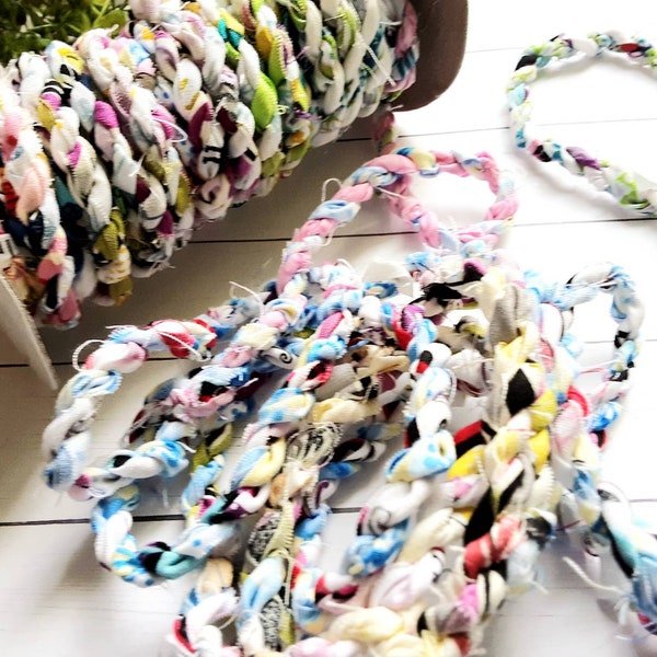 Handmade Boho Fabric Twine Rope Multi color Pastel Cord Party Gift Wrap Birthday Decor Crafts Boho Jewlery Wreath Repurposed upcycled