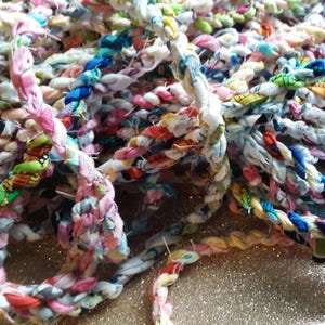 Handmade Fabric Twine: Multi Color Repurposed Handtwisted Recycled Fabric Cord 12 Feet rope