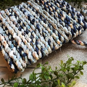 Handmade Navy and Lite Blue Fabric Rope Twine: Many Uses Upcycled crafts Decor Gift Wrap Handtwisted Cord Repurposed Fashion trim