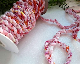 PRETTY PINK Fabric Twine Cord Handmade multi colored Rope Party Pony Club Gift Wrap Decor Craft Boho Jewlery  Shabby Chic Crafts