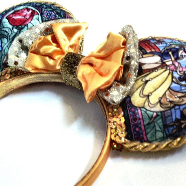 Enchanted Beauty and the Beast Adult Mouse Ears: Belle Inspired Headband, Handmade Designer  Minnie Ears