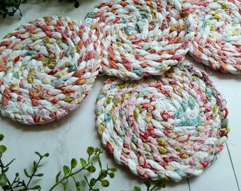 Shabby Chic Fabric Coasters, Pastel Cottage Core Handmade Drink Coaster Mug Rug Home Decor Gift  Coffee