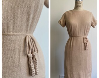 1950s Saks Fifth Avenue Embossed Wiggle Dress In Pastel Shades