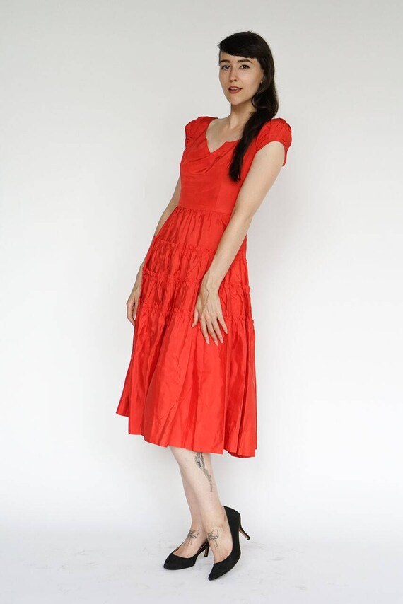 Vintage 1950's Dress Party Formal Cocktail Red Ruf