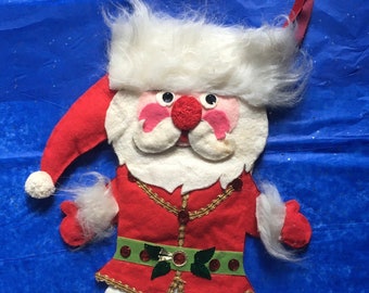 Vintage Christmas Stocking, Handmade Santa Claus Felt Christmas Stocking with Sequins, , Santa Felt Stocking